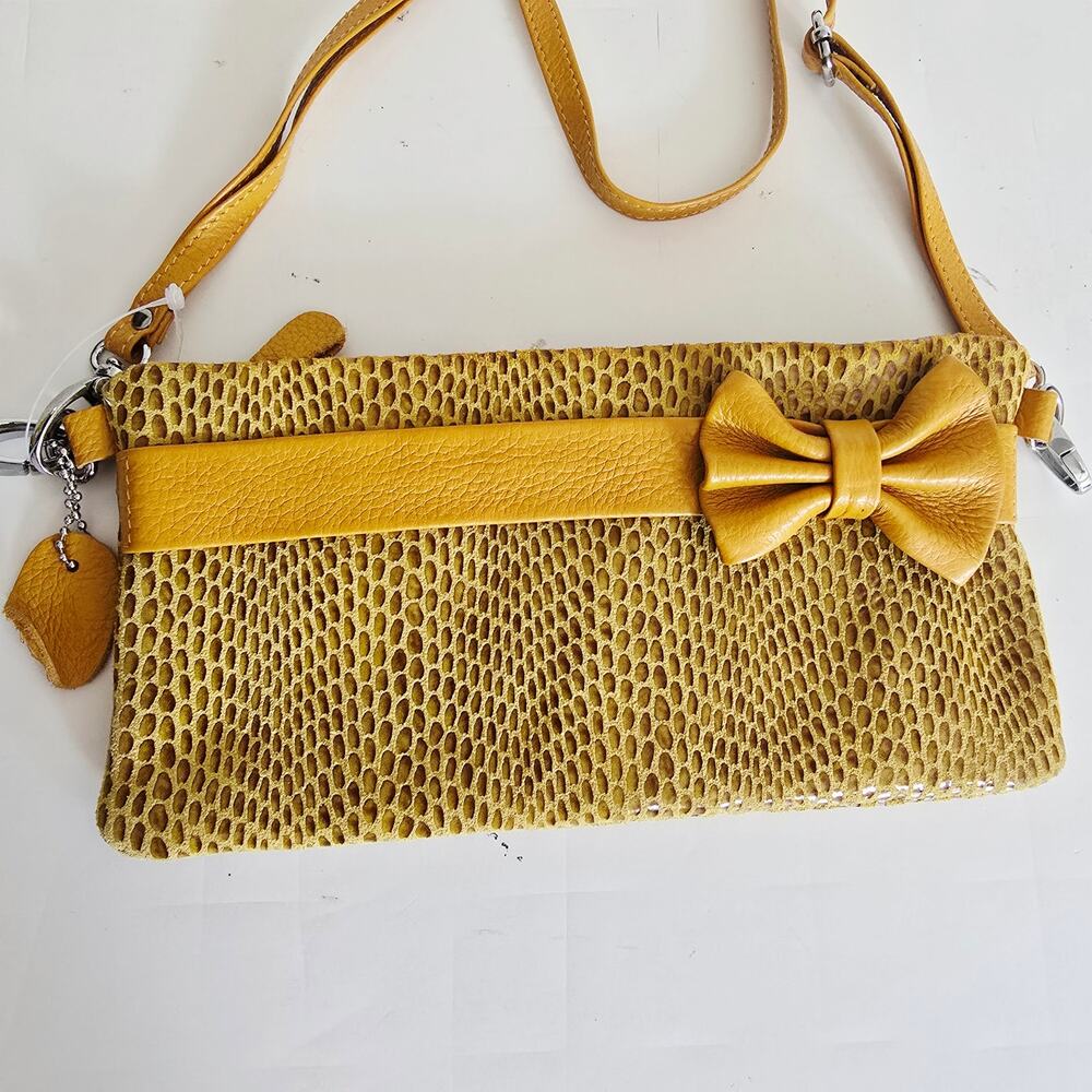 NWOT Nala Russo Yellow Leather Purse Clutch with Bow